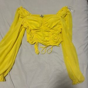 Yellow, long sleeve, cropped top